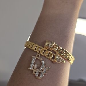 Dior Gold Bracelet with Silver Crystal Charm